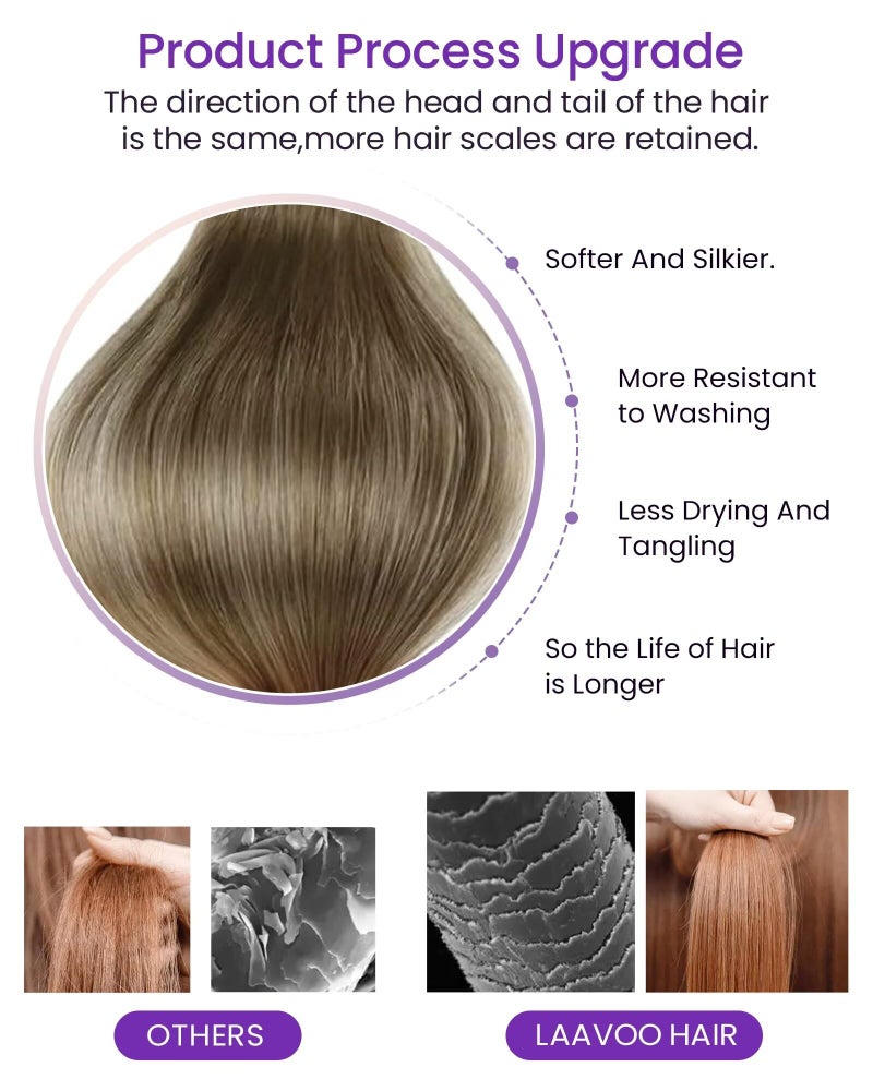 LaaVoo Tape in Extensions Balayage Blonde Human Hair Tape in Hair Extensions Light Brown to Ash Blonde Mix Platinum Blonde Hair Extensions Tape on Real Human Hair 18inch 50g 20pcs - Image 4